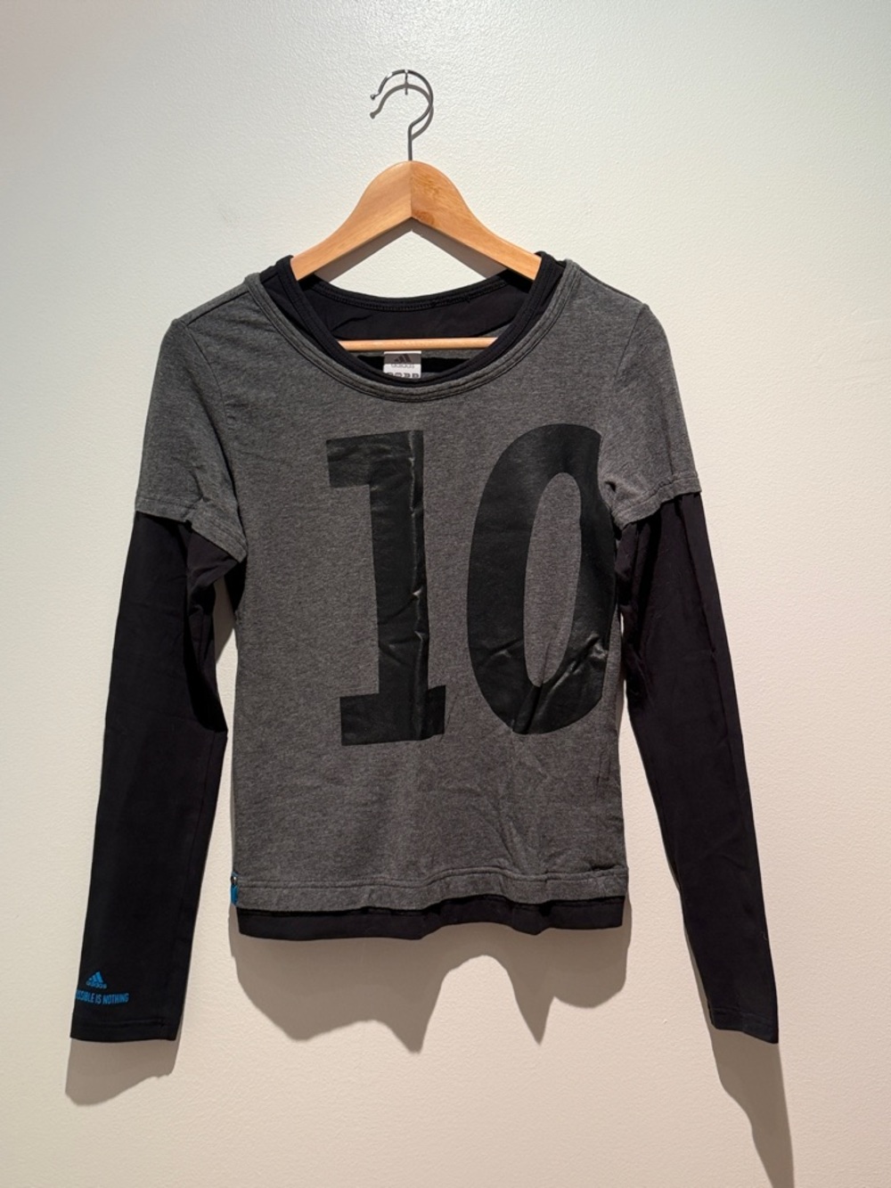 Adidas Grey and Black Graphic Fooler Long Sleeve Tee